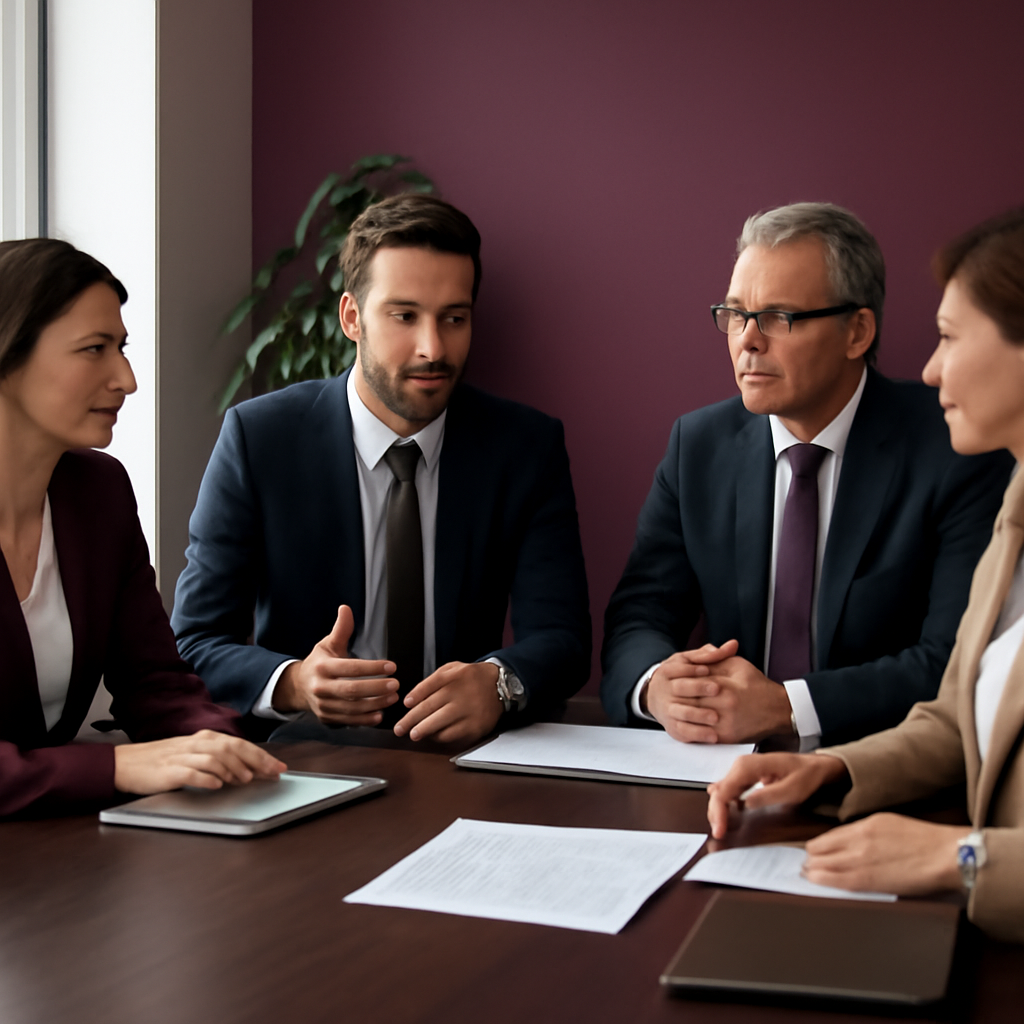 In-house legal team meeting in an office