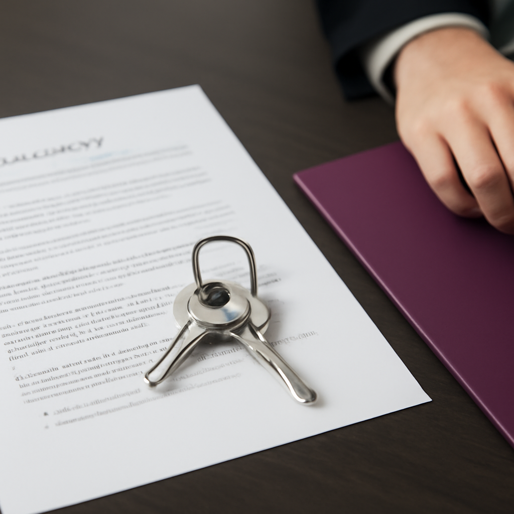 Document and keys on a desk representing real estate contracts in Switzerland